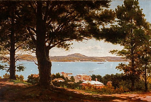 Auckland Harbour from Mt Victoria, 1895, Edward Payton