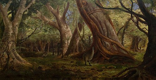The Haunt of the Moa, a scene in Puriri Forest, 1885, Kennett Watkins