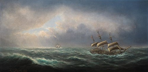 HMS Resolution, Captain Jas Cook, and HMS Adventure, Captain Furneaux, off Cape Palliser, New Zealan, 1898, Matthew Thomas Clayton