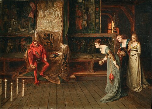 Playing skittle at the court of the Count of Flanders, 1879, Albrecht De Vriendt
