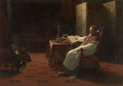 Le pape Paul III devant le portrait de Luther, 1883, Albrecht De Vriendt