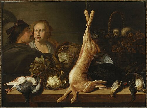 Stand with vegetables and a hare, 1640, Elias Vonck