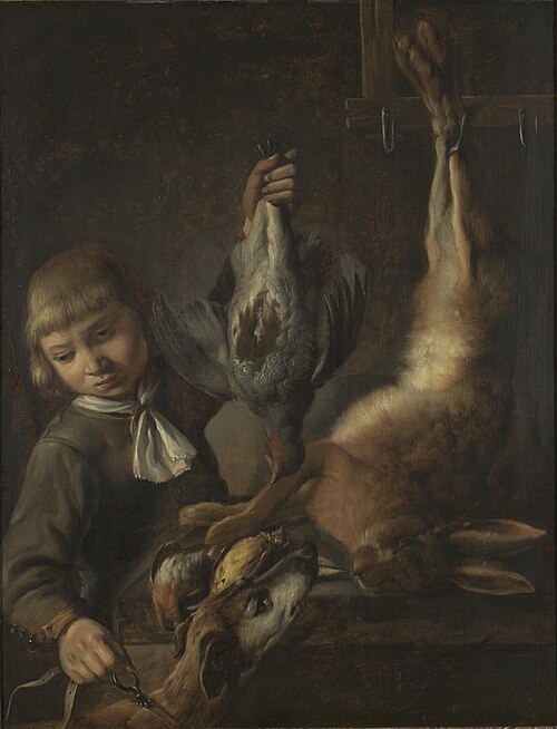boy with dead bird and hare., 1638, Elias Vonck