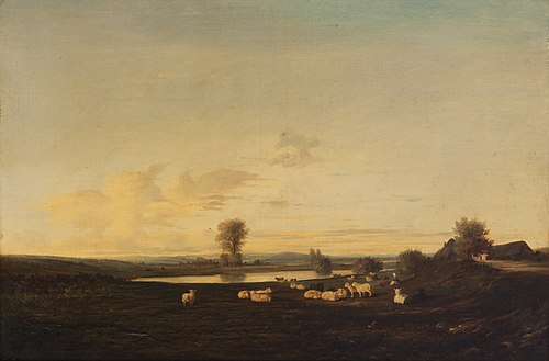 Landscape with people and animals, , 