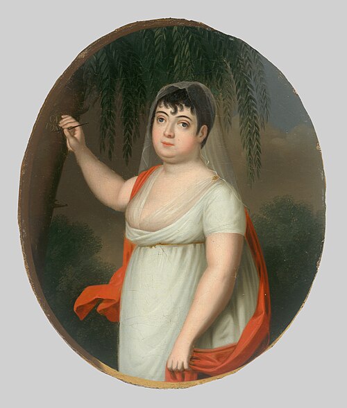Mladá žena pri strome. Anna Katarína Szirmayová, rod.Horváth-Stansith, 1805, Josef Czauczik