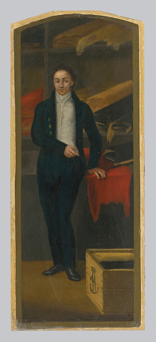 Obchodík s textilným tovarom. Štúdia k vývesnému štítu, 1805, Josef Czauczik