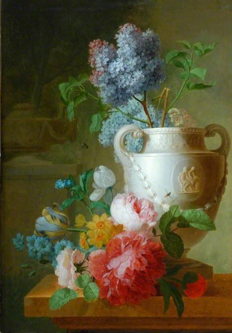 A Marble Vase of Lilac with Other Flowers on a Marble Shelf, 1796, Peter Faes