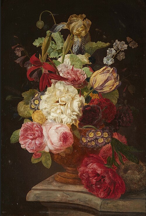 Still Life with a Bouquet and a Bird's Nest, 1792, Peter Faes