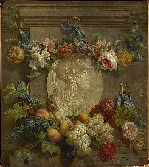 Medallion with Minerva surrounded by fruits and flowers, 1782, Peter Faes