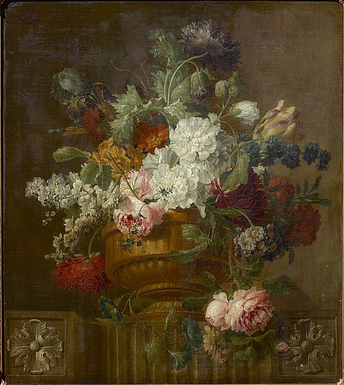 Earthenware vase with flowers, 1782, Peter Faes