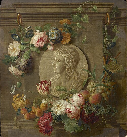 Medallion with Apollo surrounded by fruits and flowers, 1782, Peter Faes