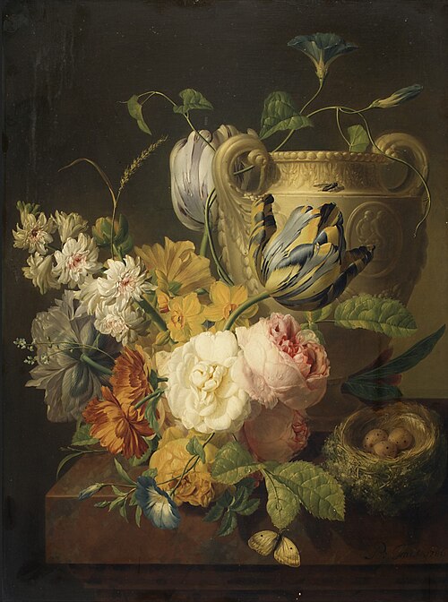 Flowers by a Stone Vase, 1786, Peter Faes