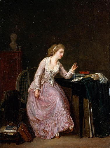 Jeune femme regardant une miniature, 1838, Marie Marc Antoine Bilcoq