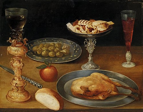 Still Life with Roast Chicken, 1630, Gotthardt Wedig