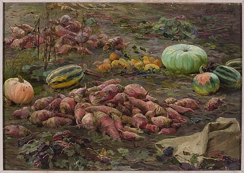 Still life – bumpkins and pumpkins in the field, 1892, Maria Klass-Kazanowska