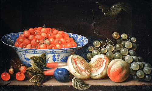 Fruit still life with a Wan-li bowl with strawberries, 1658, Cornelis de Bryer