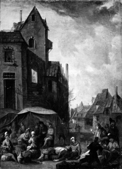 The Interior of a Village. Card Players, 1689, Johann Graff