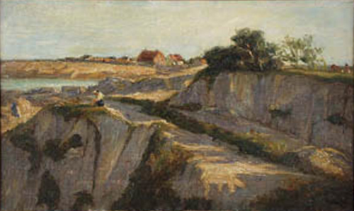 Coastal view with a boy sitting on a cliff., 1911, Aksel M. Lassen