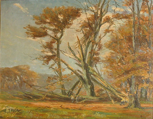View from Dyrehaven with forest workers., 1910, Aksel M. Lassen