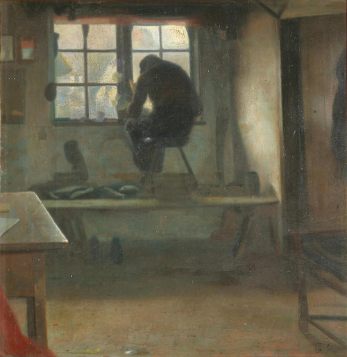 The old shoemaker in Maaløv., 1891, Charles Godtfredsen