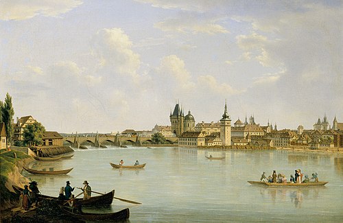 Ansicht von Prag mit der Moldaubrücke (Karlsbrücke), 1831, Alois von Saar
