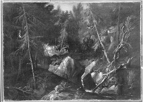 Baumwildnis mit Füchsen und Vögeln, 1685, Anton Faistenberger