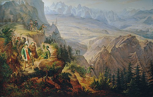 Kaiser Maximilian I. (?) auf der Steinbockjagd, 1831, Franz Krammer