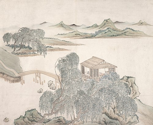 Pavilion by Willows and Bridge, , Zhou Lian