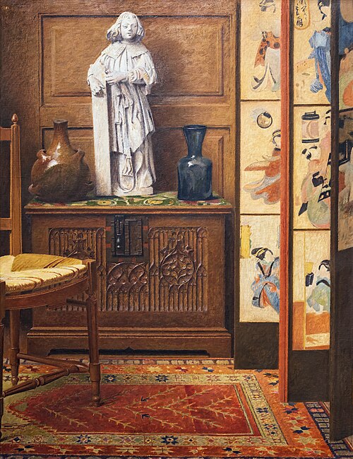 Composition with Japanese screen, chest and medieval sculpture, 1923, Henri Rachou