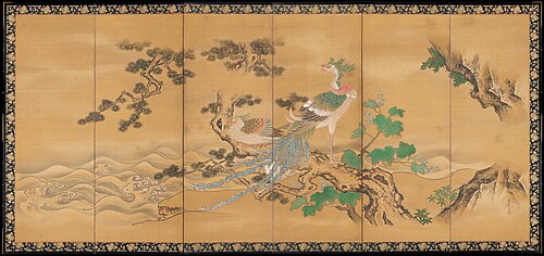 Phoenixes and Paulownia [right of a pair], , Kanō Tanshin