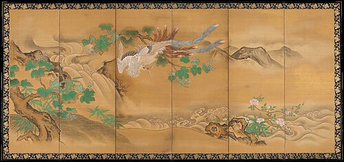 Phoenixes and Paulownia [left of a pair], , Kanō Tanshin