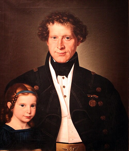 Smelting master Ferdinand Zimmermann with his daughter Marie}, 1833, Wilhelm Gottfried Bauer