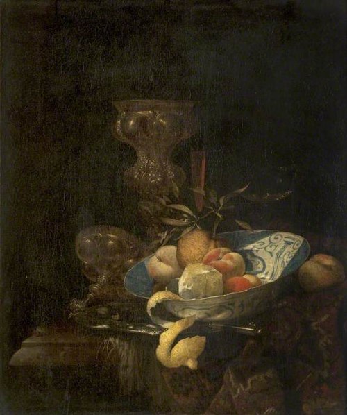 Still Life of Silver-Gilt Goblet, Porcelain Bowl, Glassware and Peeled Orange, 1664, Willem Kalf