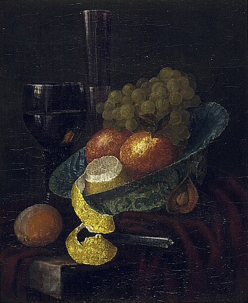 Stilleven met Chinese schaal en vruchten, 1712, Willem Kalf