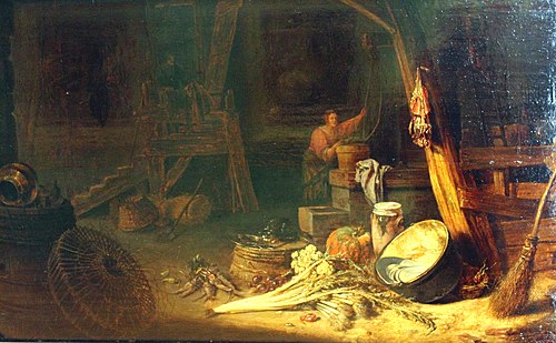 Farm interior with a woman at a well, 1640, Willem Kalf