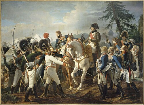 Napoléon harangue les troupes bavaroises et wurtembourgeoises à Abensberg, 20 avril 1809., 1810, Jean-Baptiste Debret