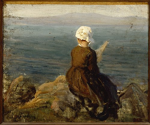 Fileuse sur les rochers à Douarnenez, 1870, Jules Breton