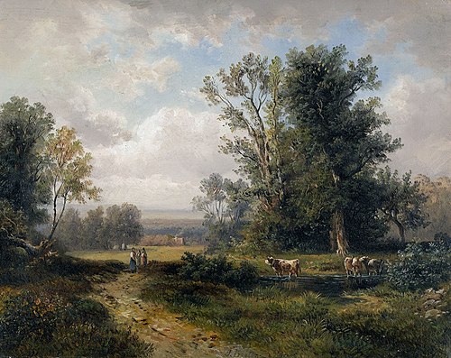 Paysage d'été avec des femmes paysannes et des vaches, 1850, Jules Breton
