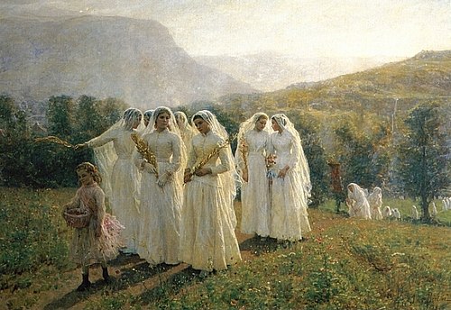 Jeunes filles se rendant à la procession, 1888, Jules Breton