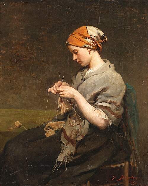 Jeune fille tricotant (version 2), 1860, Jules Breton