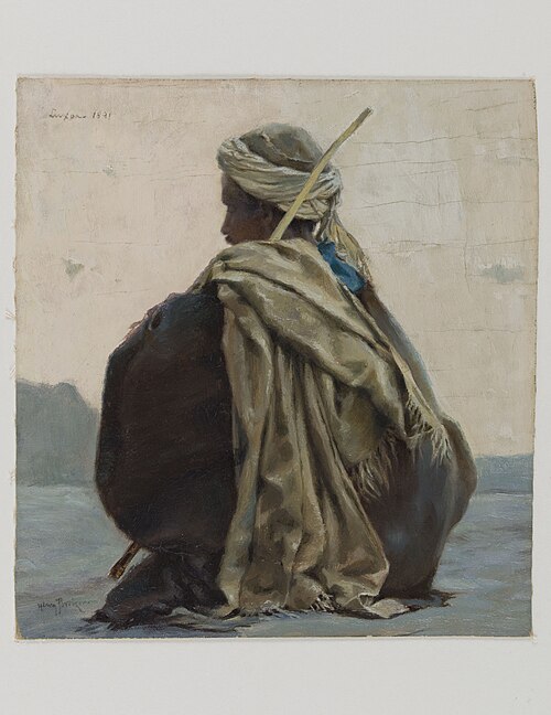 Louxor, arabe assis, de trois-quarts dos, 1891, Henry Brokmann