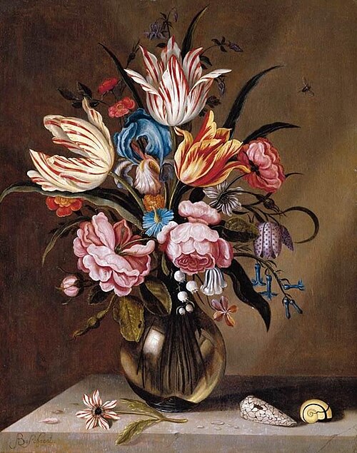Flowers in a Glass Vase, 1650, Abraham Bosschaert