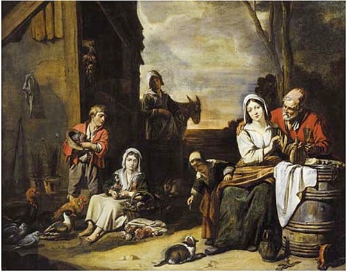 A peasant family in a yard, 1650, Abraham Willemsens