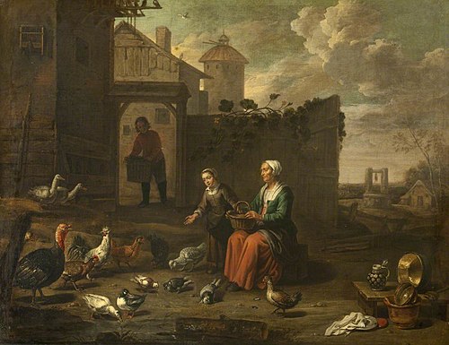A Woman and a Girl tending Poultry, 1650, Abraham Willemsens