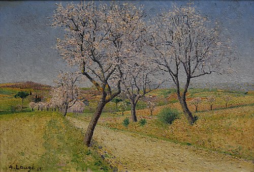 Route de Cailhavel, amandiers en fleurs, 1911, Achille Laugé