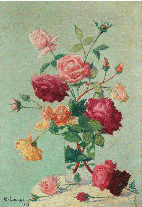 BOUQUET DE ROSES DANS UN VASE TRANSPARENT, , Achille Laugé