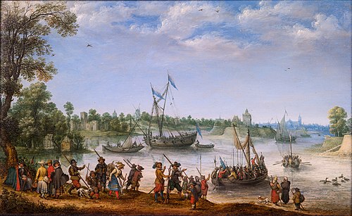 The Departure of the Pilgrim Fathers from Delfshaven on their Way to America, 1620, Adam Willaerts