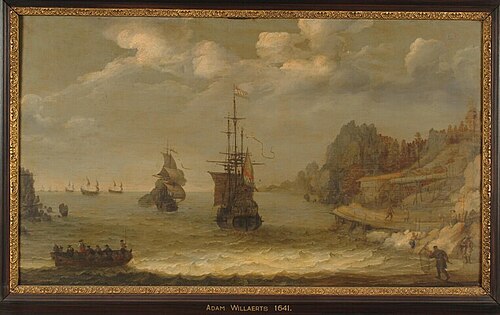 Nederlandse koopvaardijschepen in een buitenlandse baai, 1641, Adam Willaerts