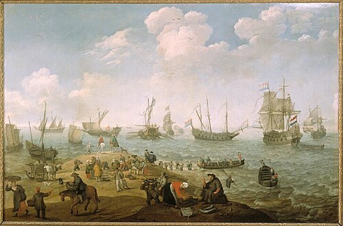 Schepen op een Hollandse rede, 1627, Adam Willaerts
