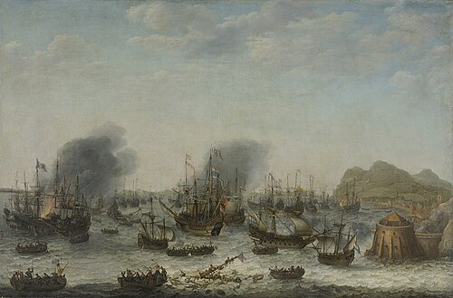The defeat of the Spanish at Gibraltar by a Dutch fleet under the command of Admiral Jacob van Heems, 1639, Adam Willaerts